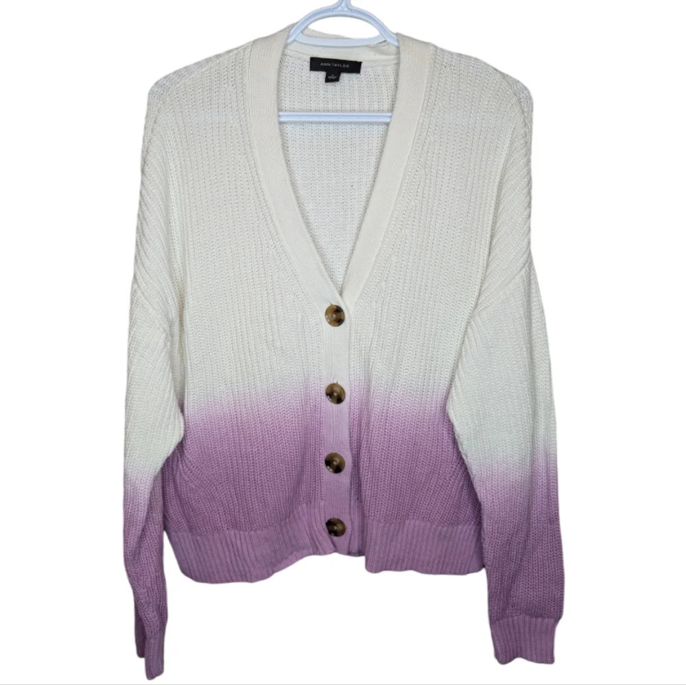 Ann Taylor Purple & White Ombre Knit Button Front Cardigan Woman Medium - Picture 3 of 10